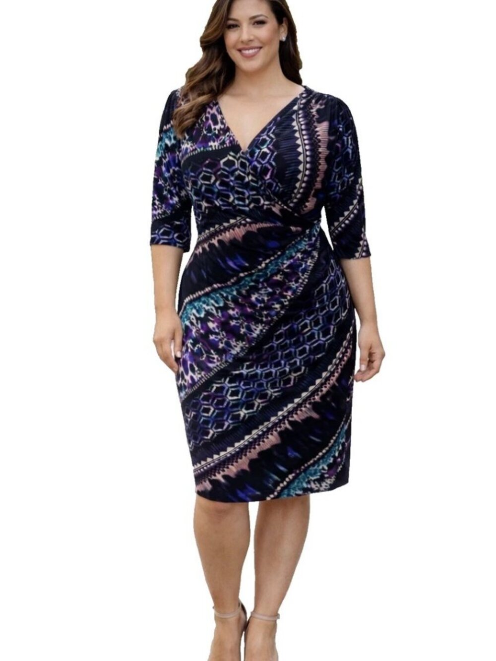 Connected Apparel Knee Length Geometric Print Dress